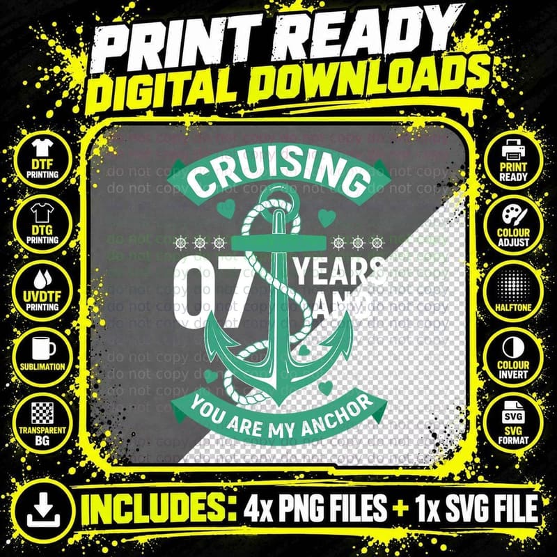 7 Year 7th Anniversarys Couples Husband Wife Cruise Png SVG Digital Bundle