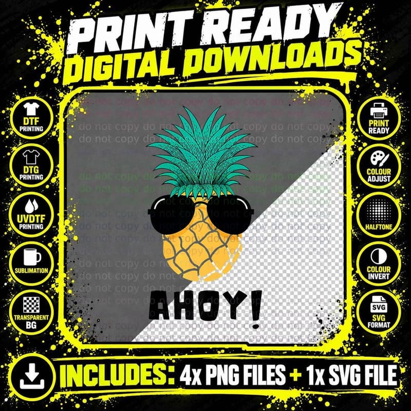 AHOY Pineapple Cruise Vacation Travel & Leisure Wear Png SVG Digital Bundle
