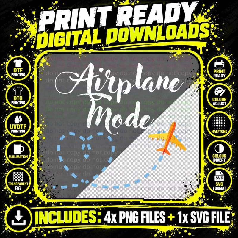 Airplane Mode Vacation Holiday Travel T-Shirt Png SVG Digital Bundle