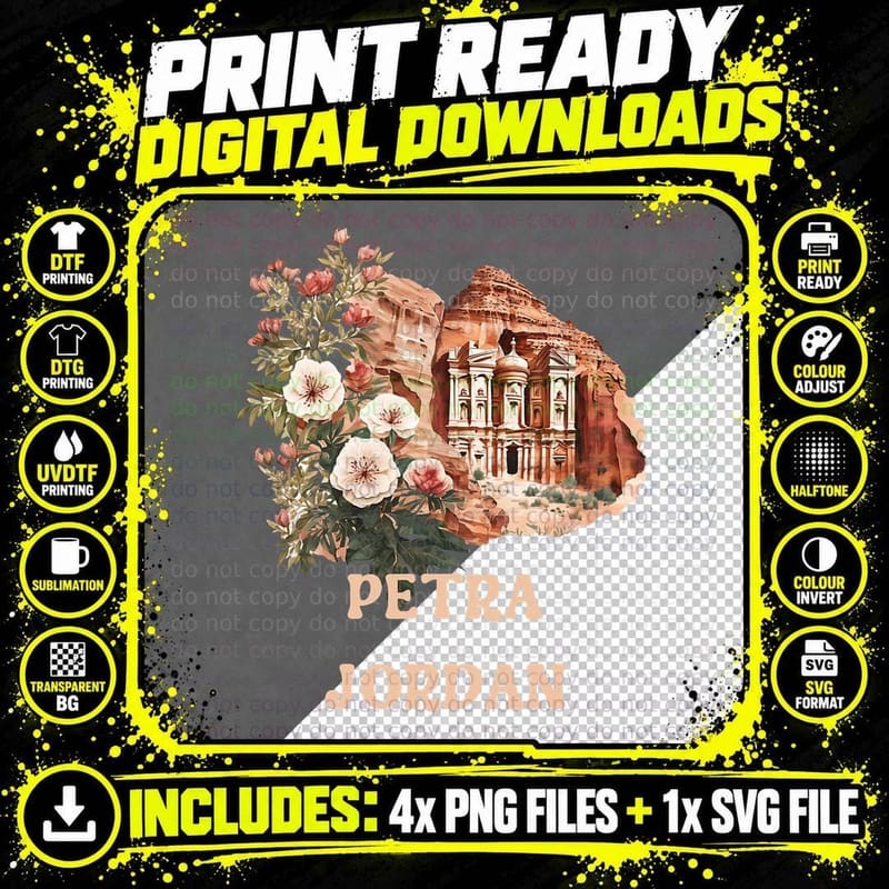 Al Khazneh Petra Jordan Travel Wanderlust Vacation Png SVG Digital Bundle