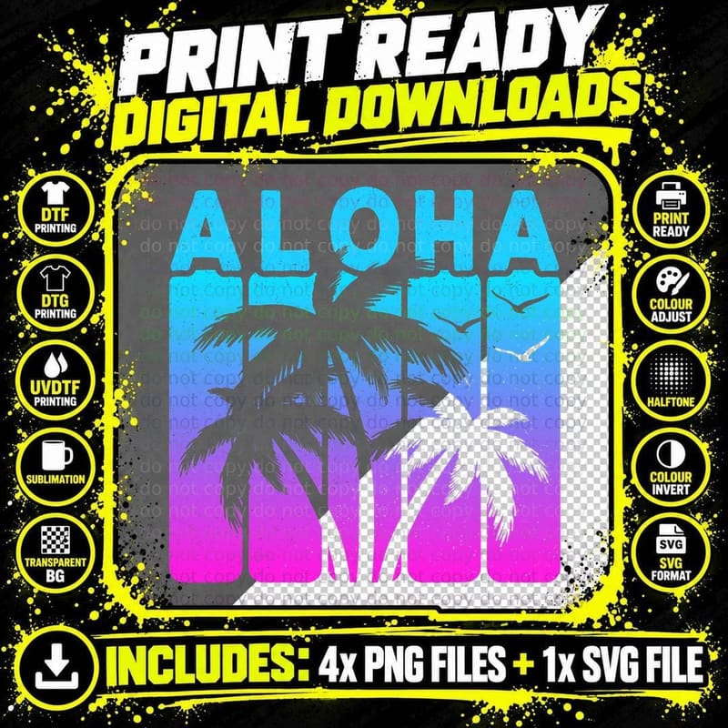 Aloha Hawaii Tropical Summer Palm Tree Hawaiian Png SVG Digital Bundle