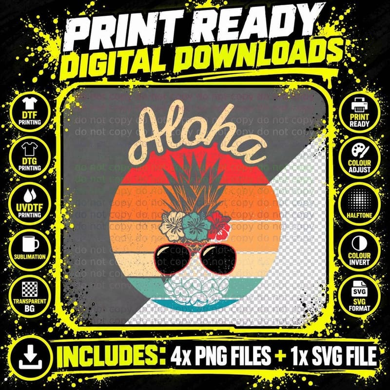 Aloha Tropical Hawaiian Pineapple Sunglasses Hawaii Png SVG Digital Bundle