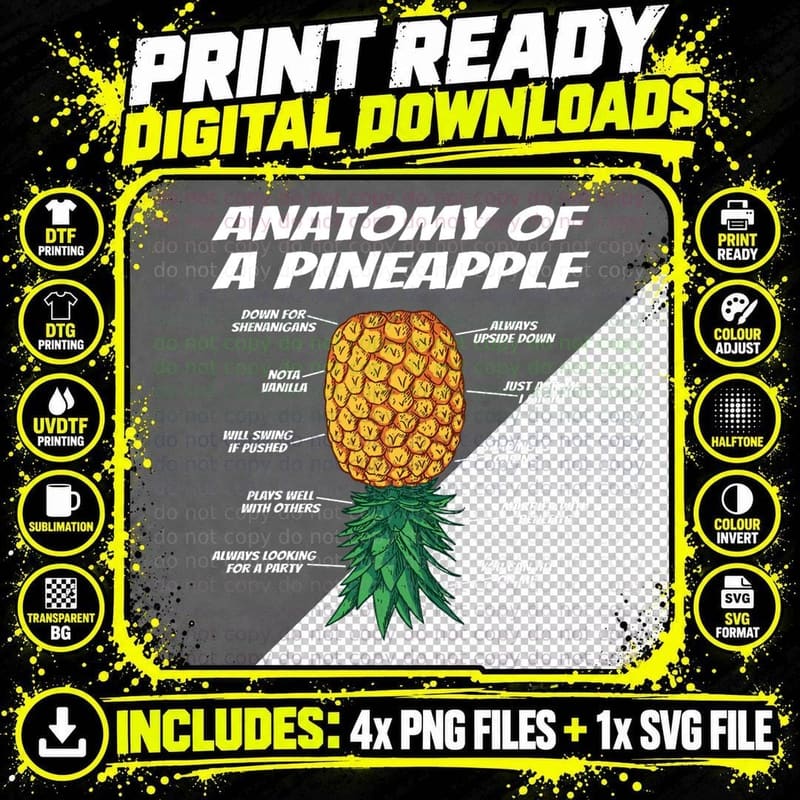 Anatomy of a Pineapple Swinger T-Shirt Png SVG Digital Bundle