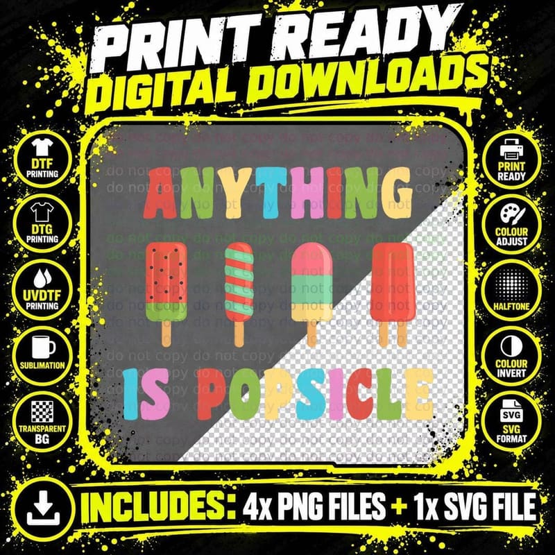 Anything Is Popsicle Cool Summer Ice Cream Pattern Png SVG Digital Bundle