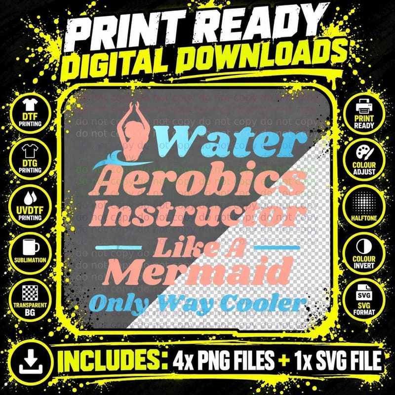 Aqua Water Aerobics Instructor - Like a Mermaid Png SVG Digital Bundle