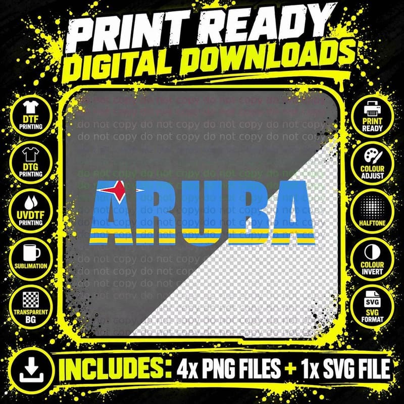 Aruba Flag Caribbean Beach Vacation Travel Summer Png SVG Digital Bundle