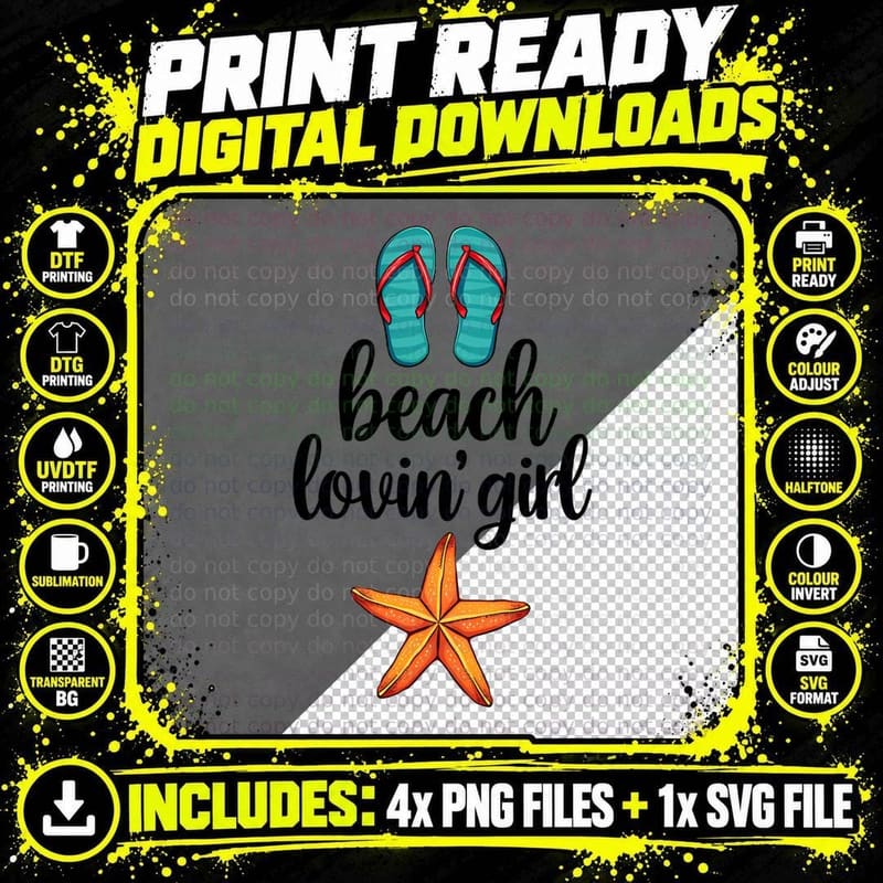 Beach Lovin' Girl Starfish Flip-Flops Summer Ocean Png SVG Digital Bundle