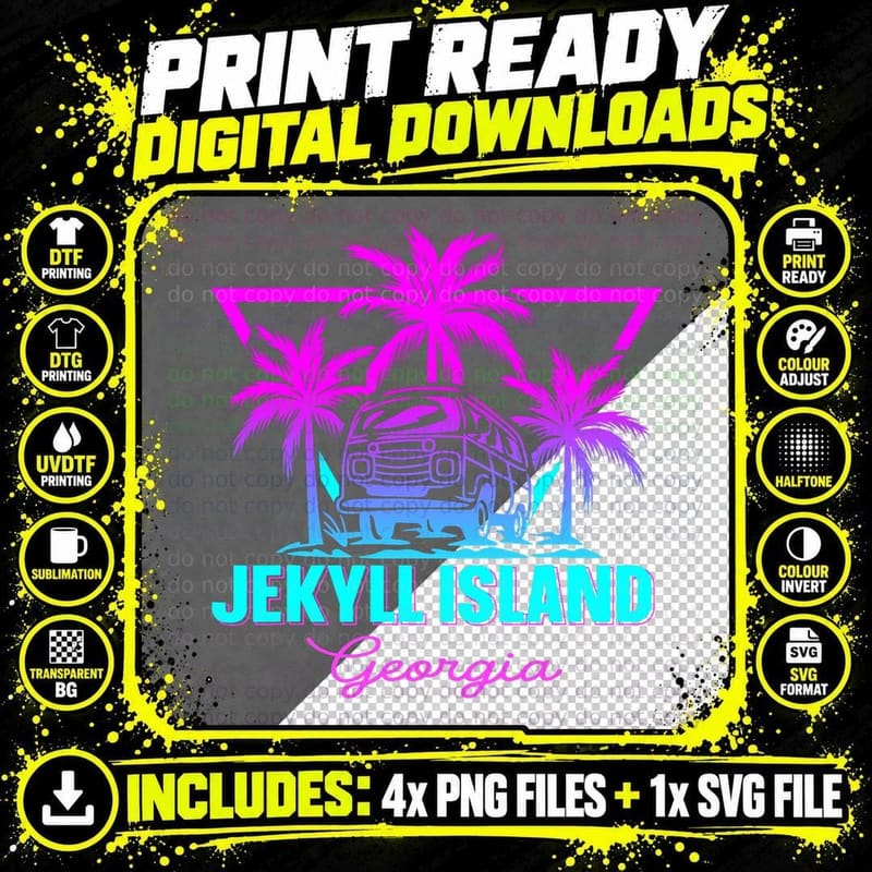 Beach Vaporwave Vacation Souvenir Jekyll Island T-Shirt Png SVG Digital Bundle