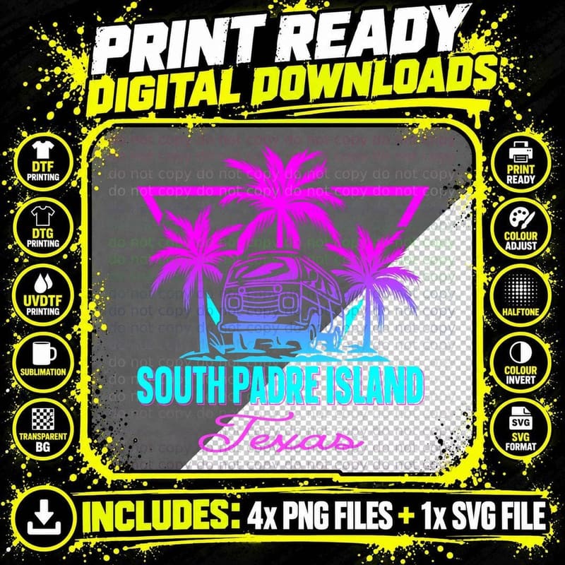 Beach Vaporwave Vacation Souvenir South Padre Island Png SVG Digital Bundle