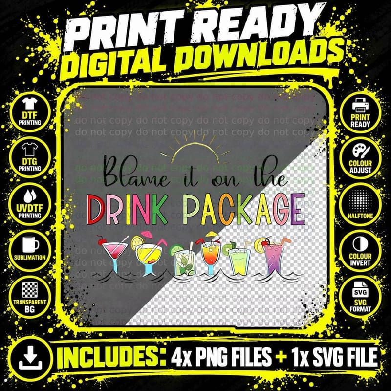 Blame It on Drink Package Cruise Vacation T-Shirt Png SVG Digital Bundle