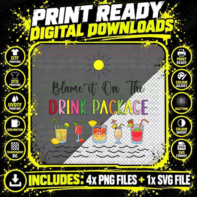 Blame It on the Drink Package Cruise Vacation Hawaii Png SVG Digital Bundle