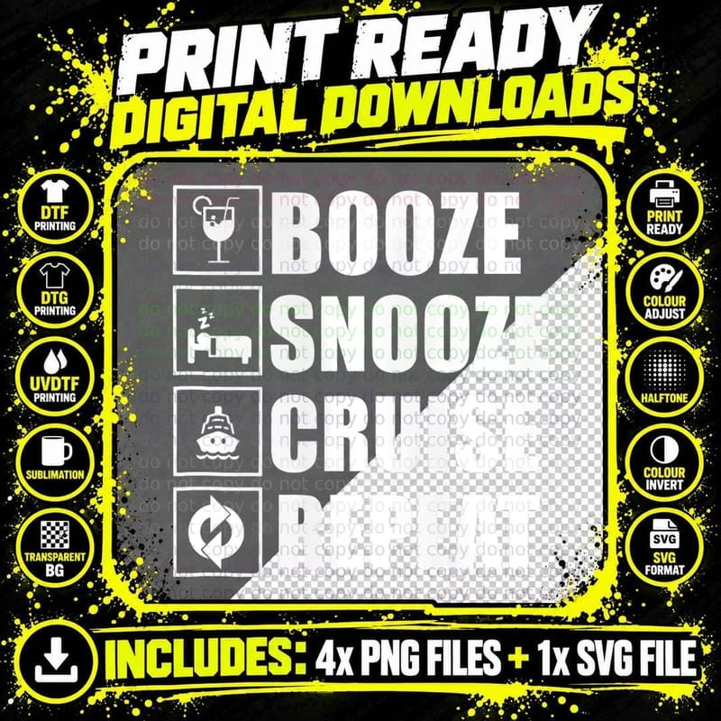 Booze Snooze Cruise Repeat, Cruise Vacation Family Squad Png SVG Digital Bundle