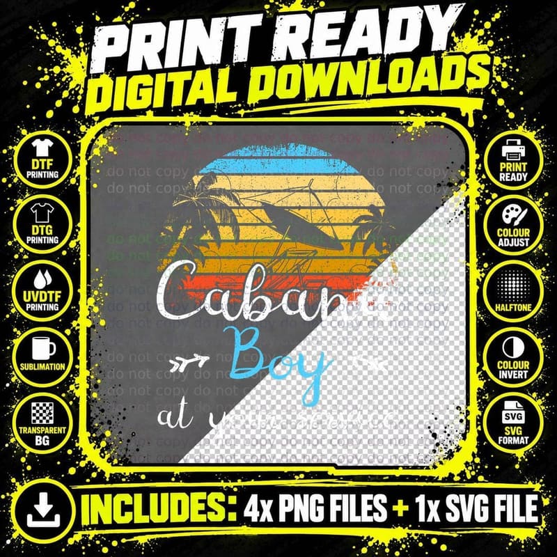 Cabana Boy at Your Service I Fun Travel Summer Party Png SVG Digital Bundle