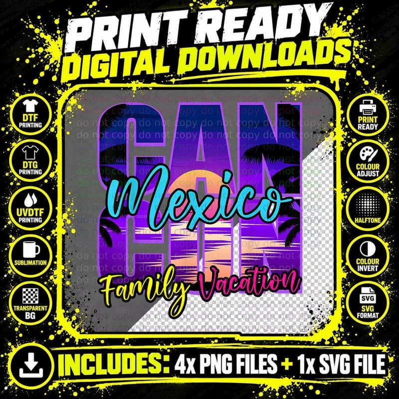 Cancun Mexico Outfits Family Vacation Souvenir Summer Png SVG Digital Bundle