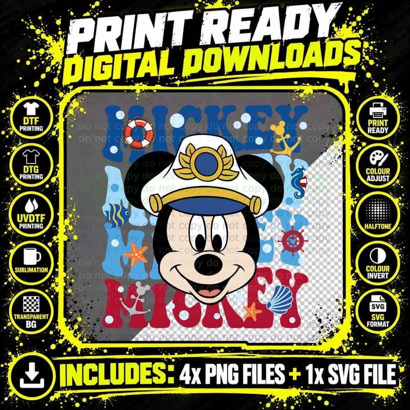 Captain Mickey Mouse Cruise T-Shirt, Ocean Squad Png SVG Digital Bundle