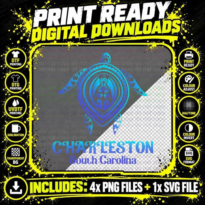 Charleston South Carolina Beach Charleston SC Sea Turtle Png SVG Digital Bundle