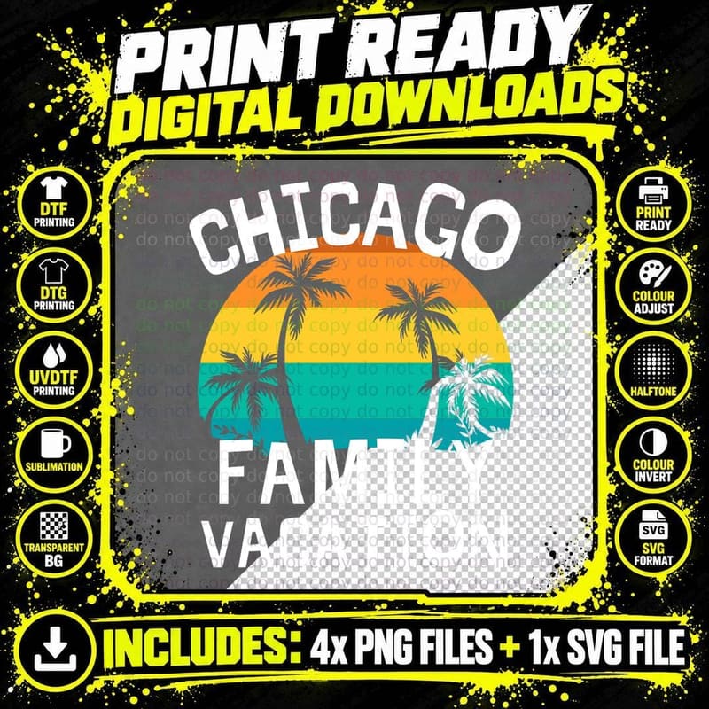 Chicago Family Vacation Trip T-Shirt, Summer Palm Tree Png SVG Digital Bundle