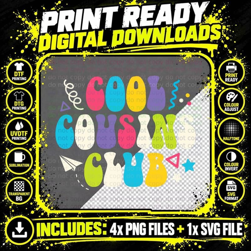 Cool Cousin Club T-Shirt, Family Vacation Fun Png SVG Digital Bundle