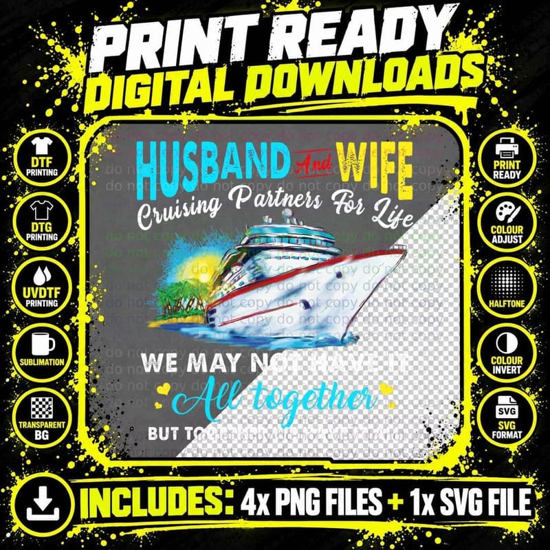 Cruise Ship Husband and Wife Cruising Partners for Life Png SVG Digital Bundle