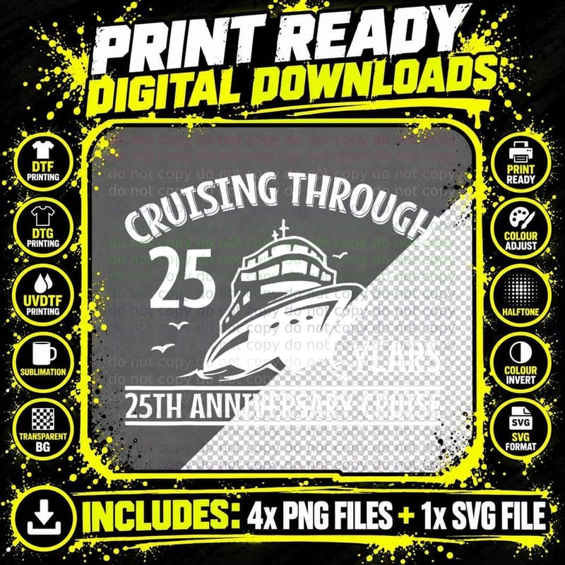 Cruising Through 25 Years 25th Anniversary Couple Cruise Png SVG Digital Bundle