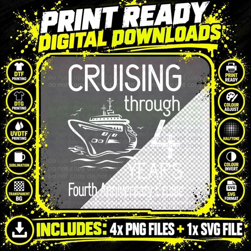 Cruising Through 4 Years Fourth Anniversary Cruise Png SVG Digital Bundle