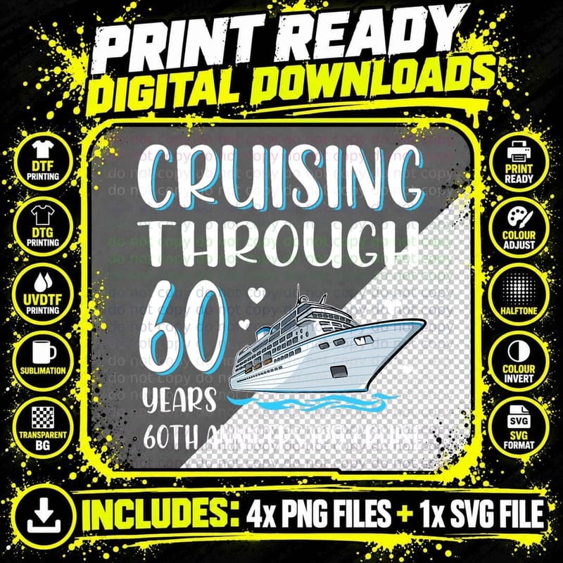 Cruising Through 60 Years 60th Anniversary Couple Cruise Png SVG Digital Bundle