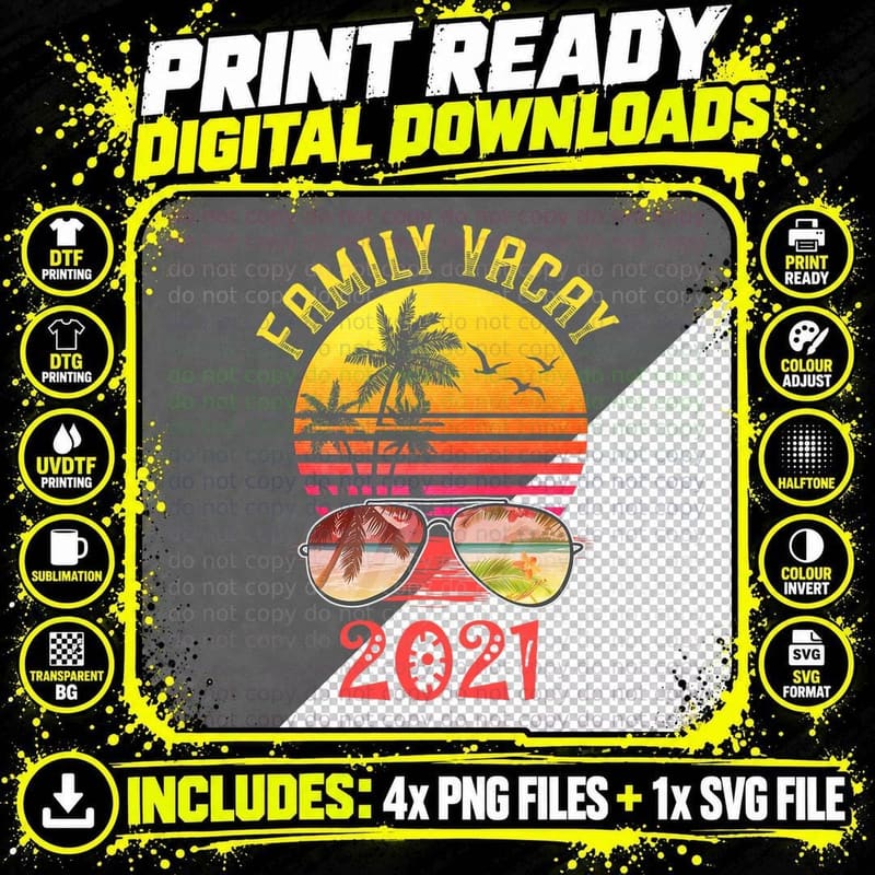 Cute Family Vacay 2021 Men Women Teens Cool Beach Png SVG Digital Bundle
