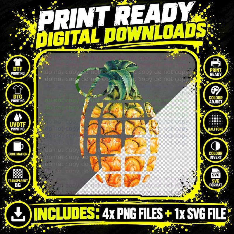 Cute Pineapple Hand Grenade, Hawaiian Tropical Island Png SVG Digital Bundle