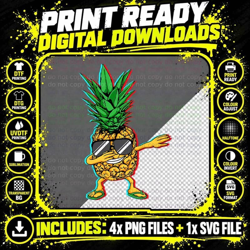 Dabbing Pineapple Beach Vacation Fruit Summer Hipster Png SVG Digital Bundle