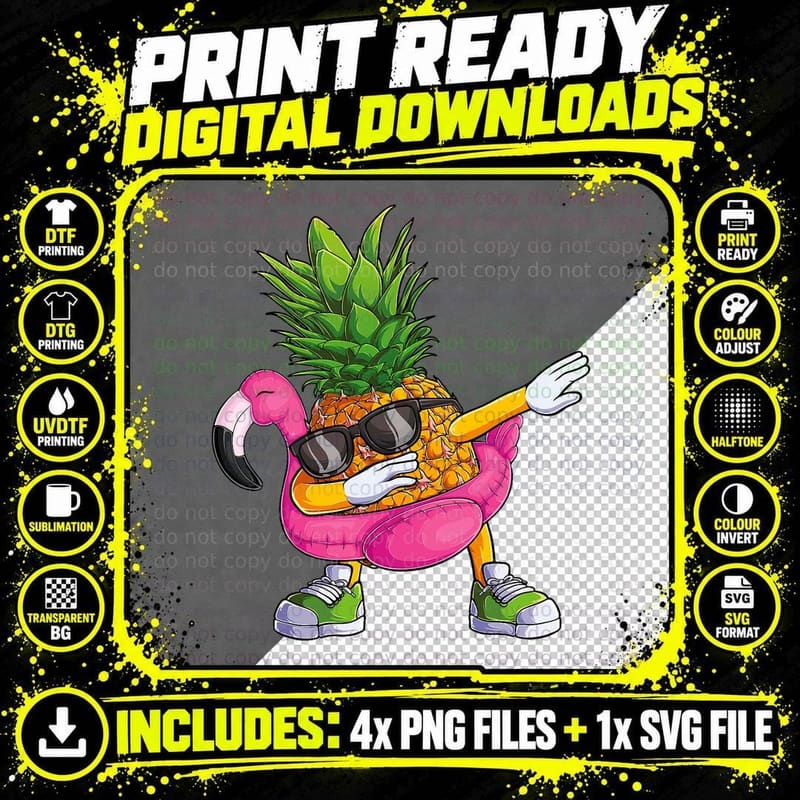 Dabbing Pineapple Flamingo Tropical Aloha Beach Hawaiian Png SVG Digital Bundle