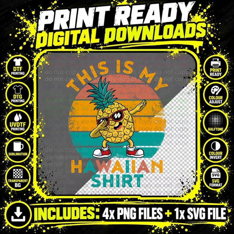 Dabbing Pineapple Hawaiian Aloha T-Shirt Png SVG Digital Bundle