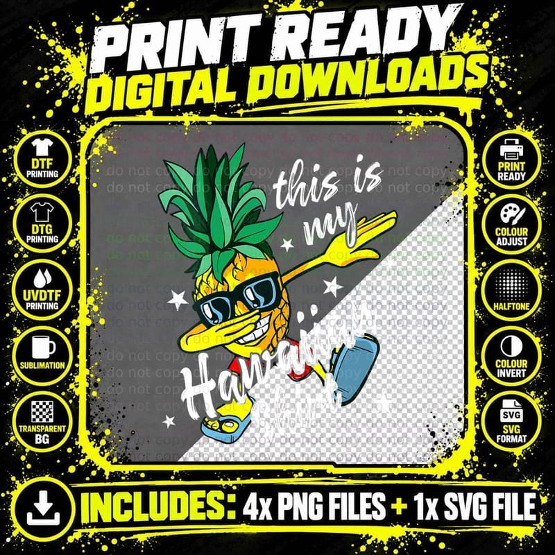 Dabbing Pineapple Hawaiian T-Shirt Png SVG Digital Bundle
