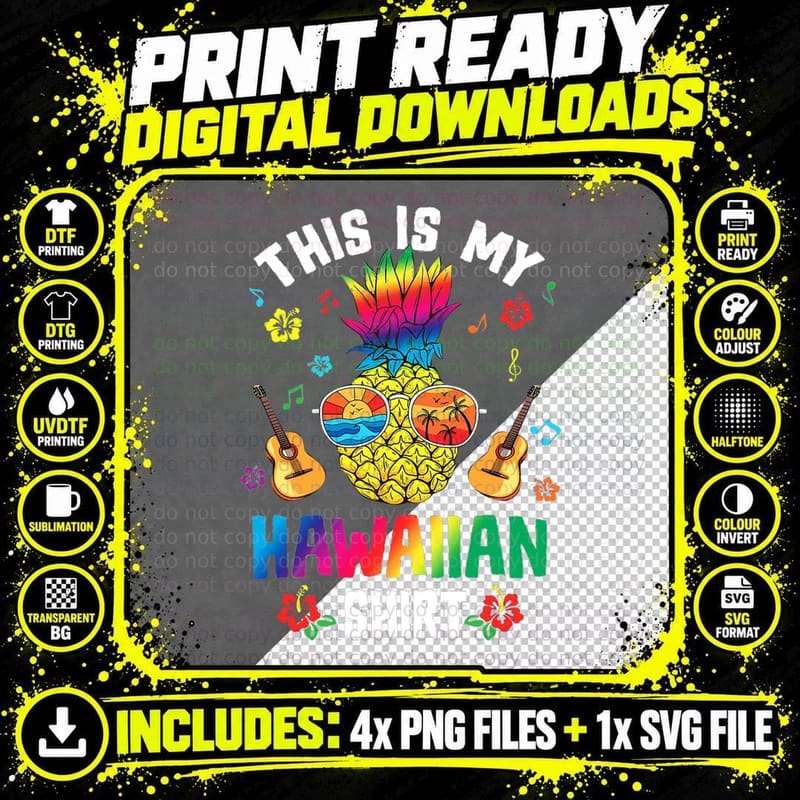 Dabbing Pineapple Hawaiian T-Shirt, Tropical Summer Vibes Png SVG Digital Bundle
