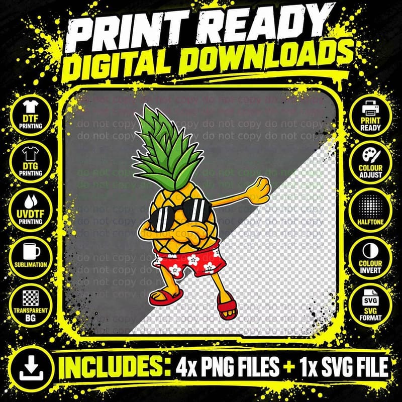 Dabbing Pineapple Summer Vacation Beach Dab Gift T-Shirt Png SVG Digital Bundle