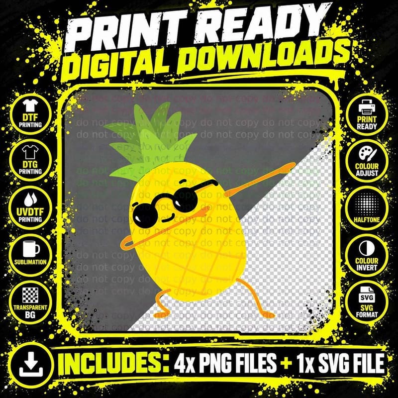 Dabbing Pineapple with Sunglasses T-Shirt Png SVG Digital Bundle