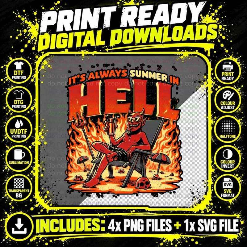 Devil Relaxing in Hell T-Shirt, Summer Vacation Tee Png SVG Digital Bundle