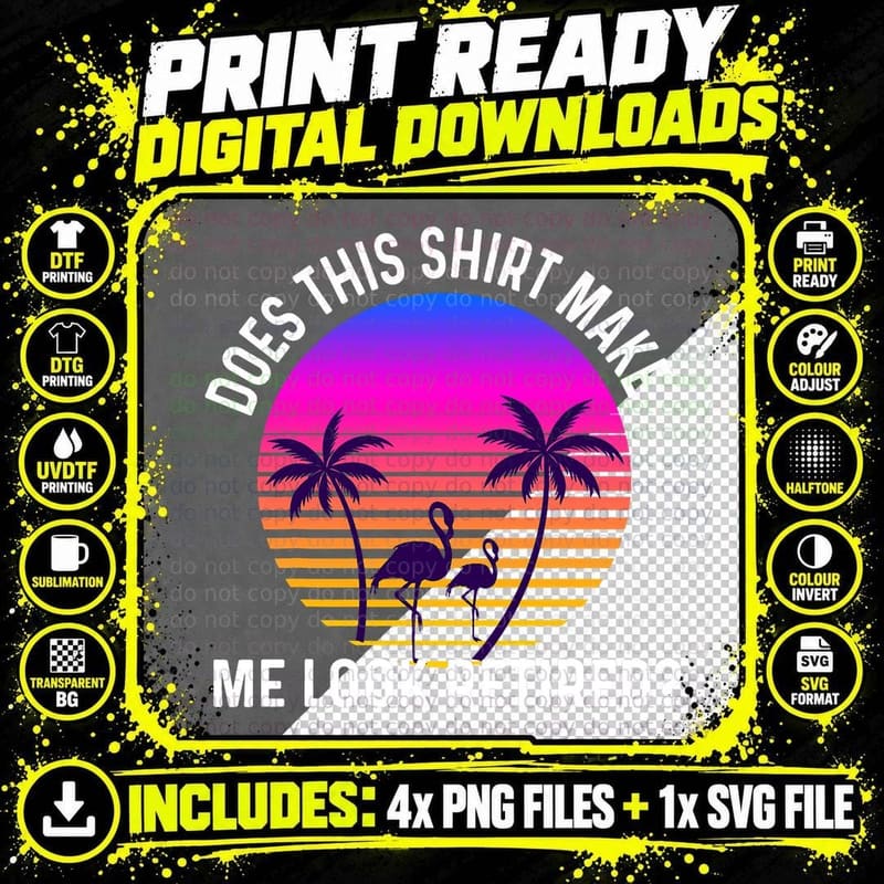 Does This Make Me Look Retired Flamingo Vaporwave Sun Png SVG Digital Bundle