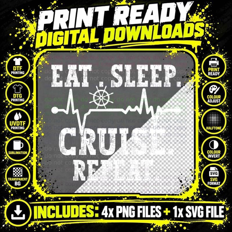 Eat Sleep Cruise Repeat Cruising Vacation Family Outfit Png SVG Digital Bundle