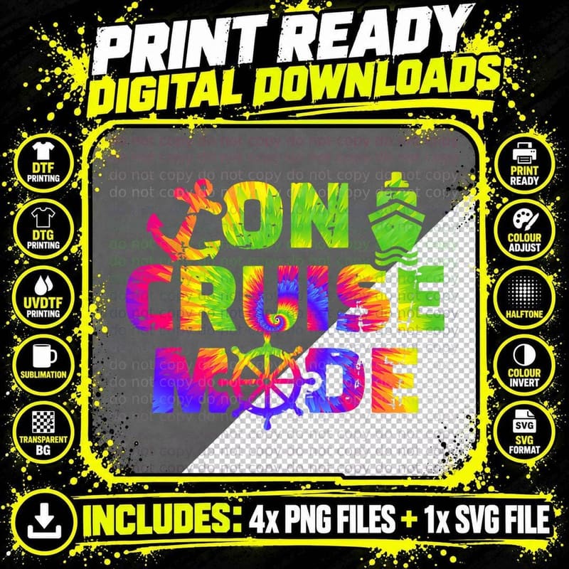 Family Cruise Tie Dye T-Shirt, on Cruise Mode Png SVG Digital Bundle