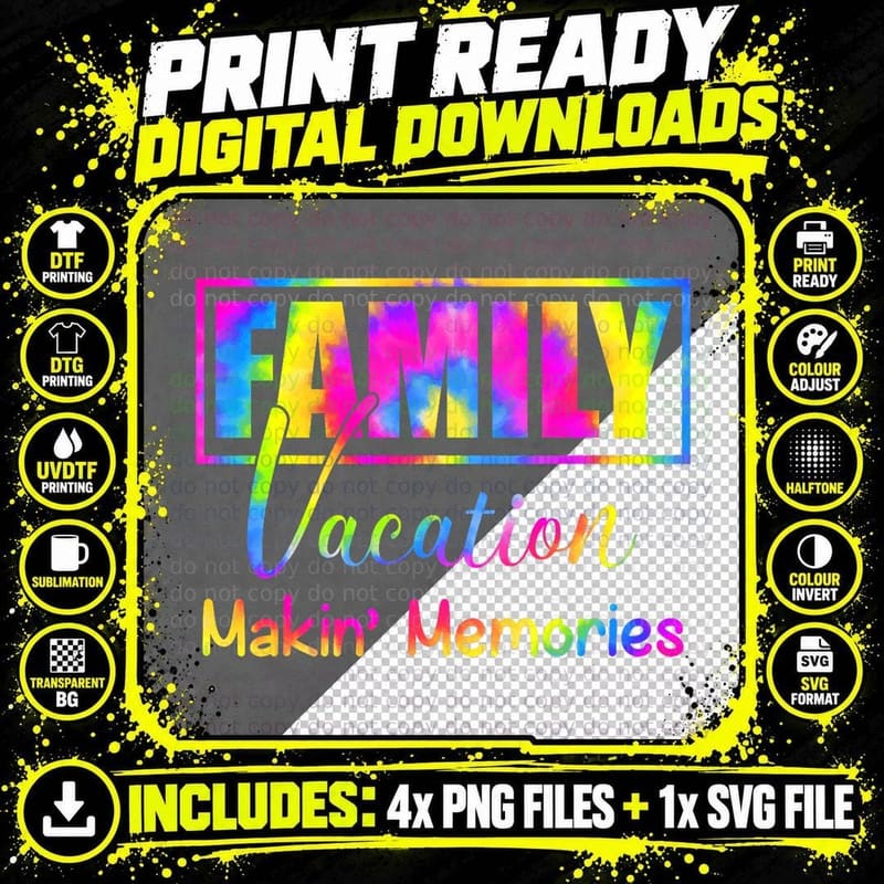 Family Vacation Making Memories Tie Dye T-Shirt Png SVG Digital Bundle