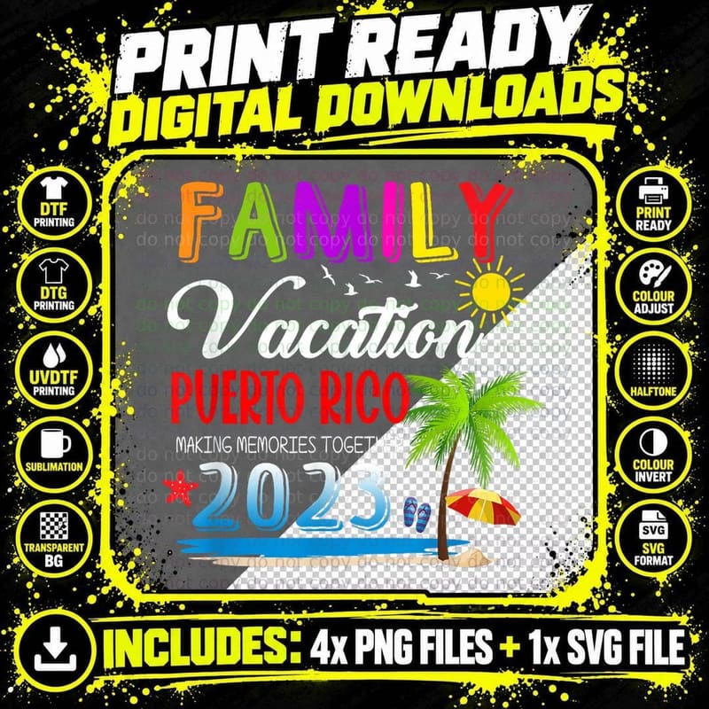 Family Vacation Puerto Rico T-Shirt, Summer Beach Png SVG Digital Bundle