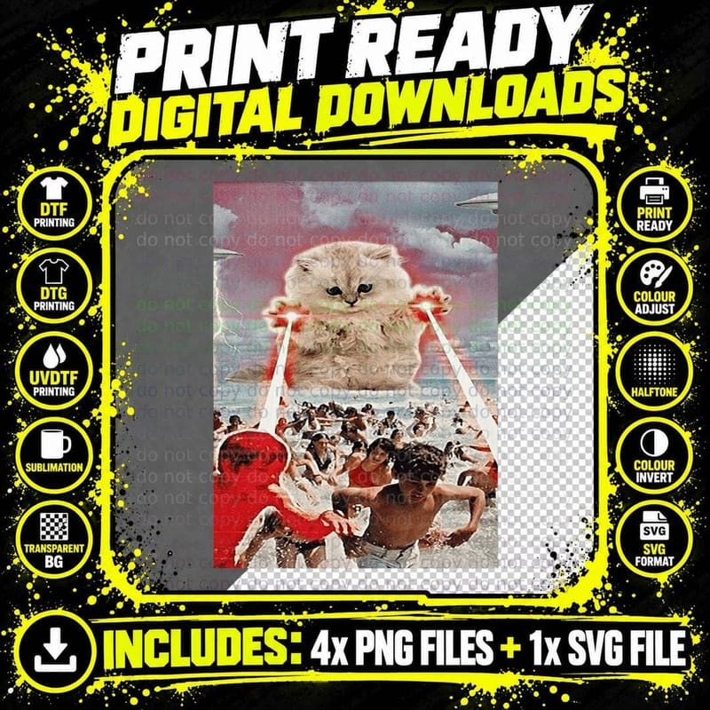 Fantasy Kitty with Lasers on the Beach T-Shirt Png SVG Digital Bundle