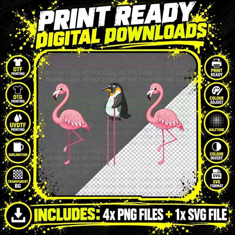Flamingo Penguin on Stilts Flamingo Lover Gifts Png SVG Digital Bundle