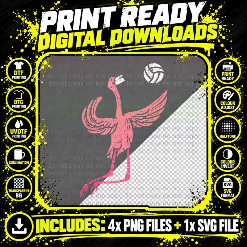 Flamingo Volleyball Spike Serve Player Spiker Women Men Png SVG Digital Bundle