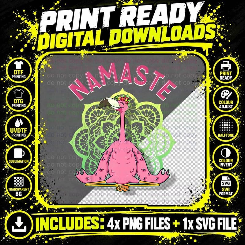 Flamingo Yoga in Meditation Pose Namaste Flamingo Way Png SVG Digital Bundle