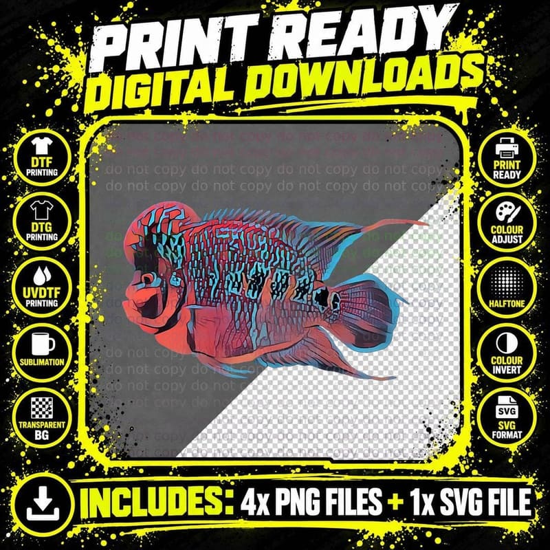 Flowerhorn Tropical Fish Keeper, Fish Aquarium Lover Png SVG Digital Bundle