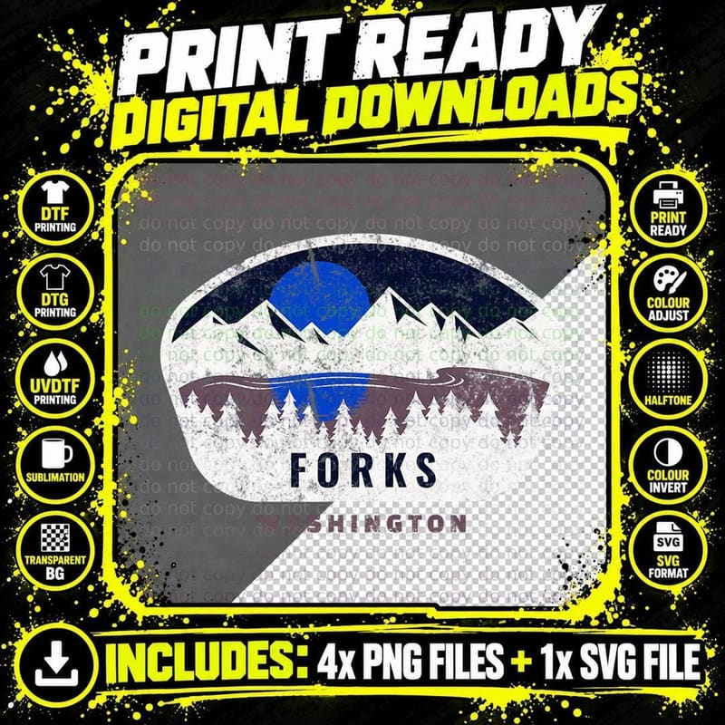 Forks Washington, Outdoors, WA NW Vacation Souvenir Png SVG Digital Bundle
