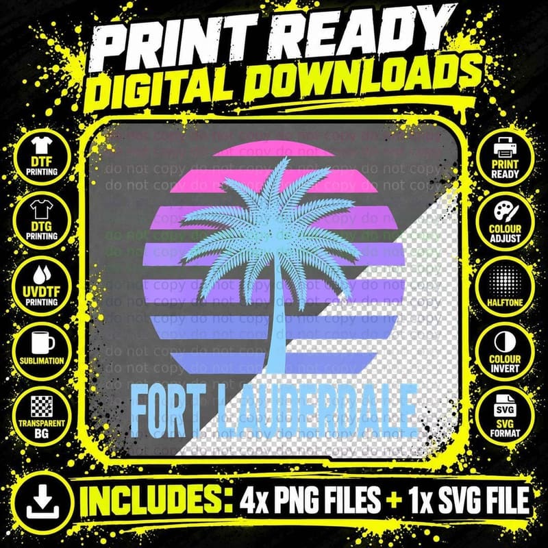 Fort Lauderdale Vacation Vaporwave Aesthetic Gift T-Shirt Png SVG Digital Bundle
