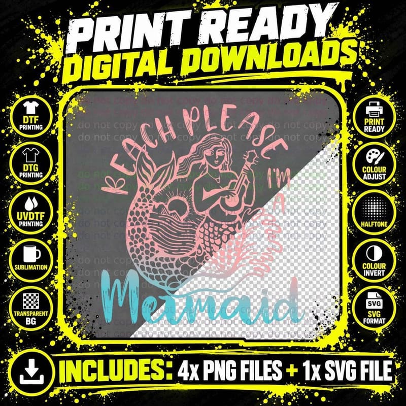 Fun Beach Please I'm a Mermaid for Toddler Girl Women Png SVG Digital Bundle