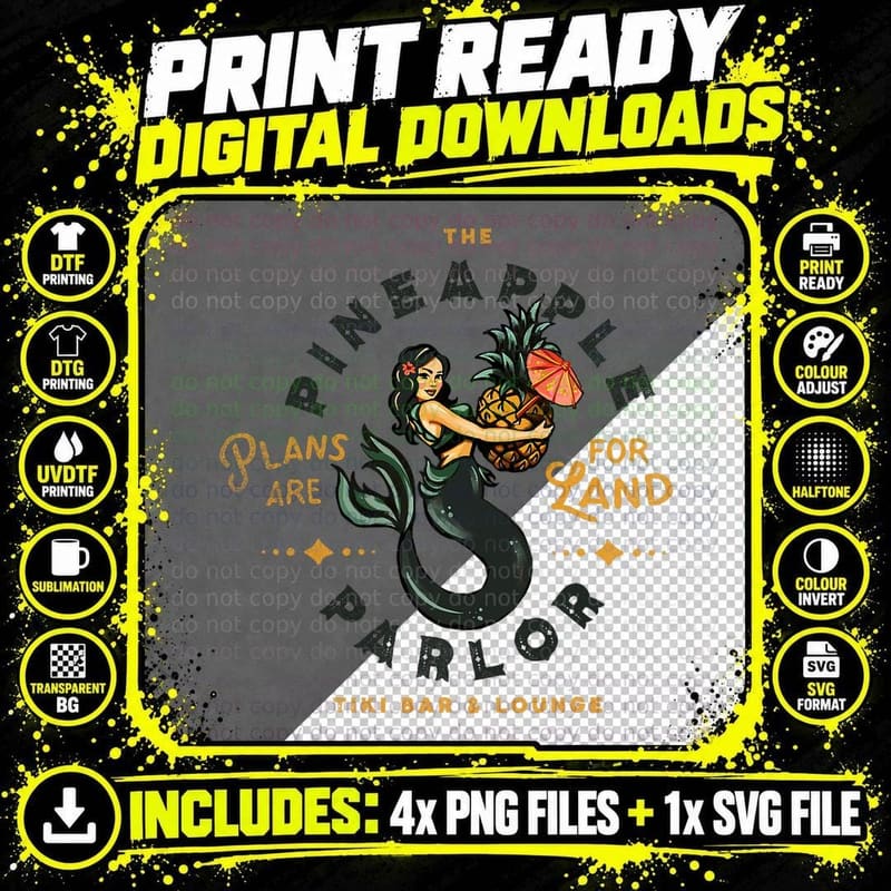 Fun Tiki Bar Tattoo Pinup Tropical Pineapple Sailor Png SVG Digital Bundle